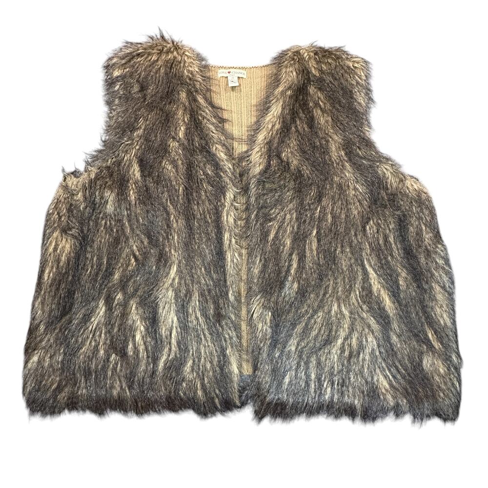 Love Change Italy Vest Womens 3X Faux Fur Sweater Open Cozy Cabin Mob Wife Boho